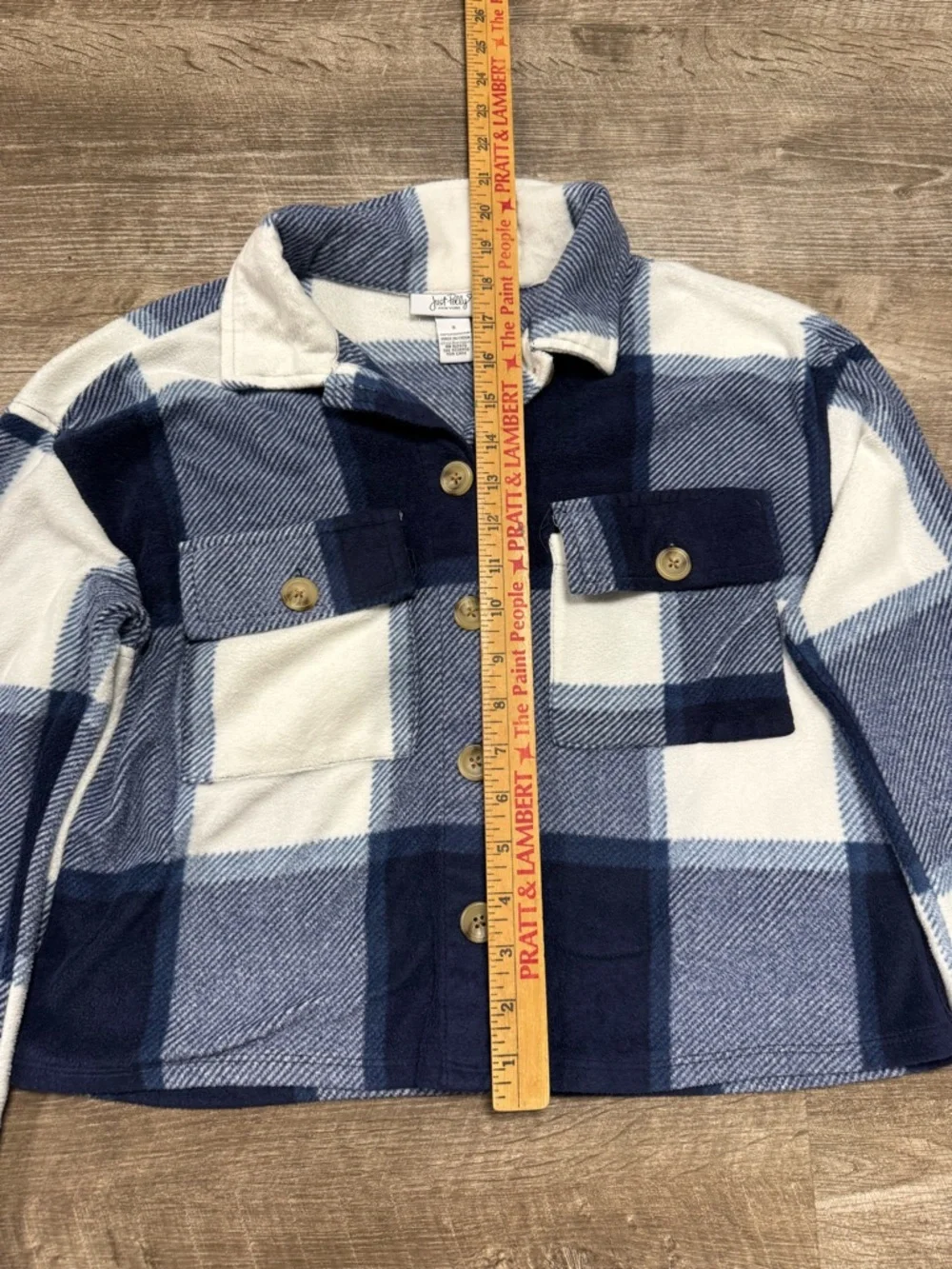 Just Polly New York Fleece Plaid Cropped Button Front Shirt Size Small - Picture 5 of 7